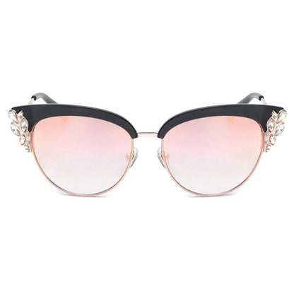 ROYAL GIRL Exaggeration Cat Eye Sunglasses Women Brand Designer Half Frame Diamante Sun Glasses Summer Style oculos de sol SS224