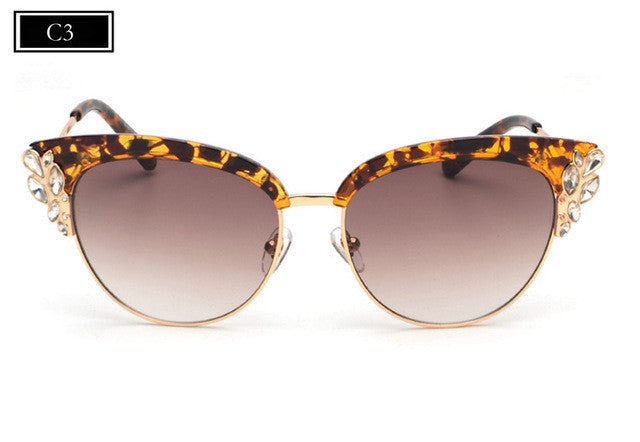 ROYAL GIRL Exaggeration Cat Eye Sunglasses Women Brand Designer Half Frame Diamante Sun Glasses Summer Style oculos de sol SS224