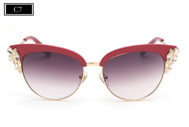 ROYAL GIRL Exaggeration Cat Eye Sunglasses Women Brand Designer Half Frame Diamante Sun Glasses Summer Style oculos de sol SS224