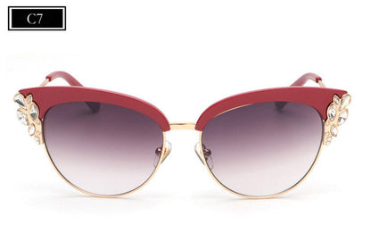 ROYAL GIRL Exaggeration Cat Eye Sunglasses Women Brand Designer Half Frame Diamante Sun Glasses Summer Style oculos de sol SS224