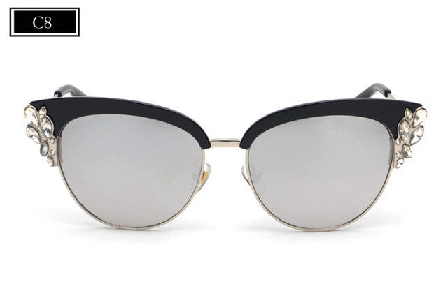 ROYAL GIRL Exaggeration Cat Eye Sunglasses Women Brand Designer Half Frame Diamante Sun Glasses Summer Style oculos de sol SS224