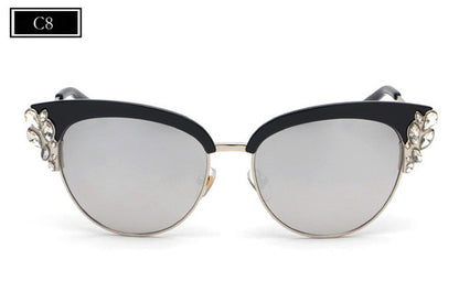 ROYAL GIRL Exaggeration Cat Eye Sunglasses Women Brand Designer Half Frame Diamante Sun Glasses Summer Style oculos de sol SS224
