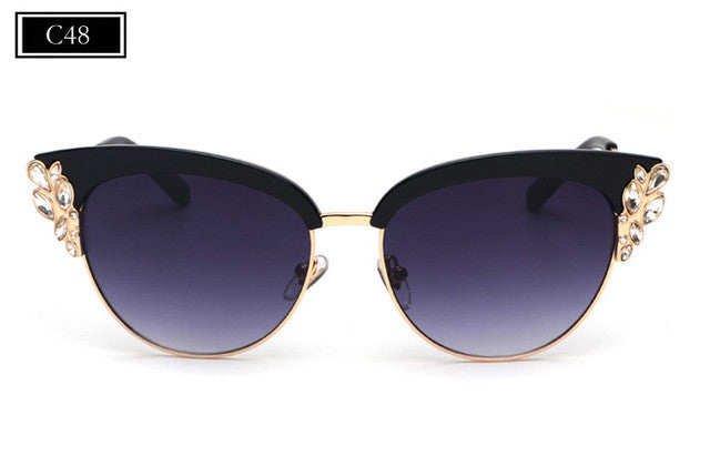 ROYAL GIRL Exaggeration Cat Eye Sunglasses Women Brand Designer Half Frame Diamante Sun Glasses Summer Style oculos de sol SS224