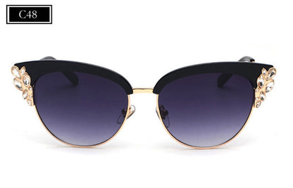 ROYAL GIRL Exaggeration Cat Eye Sunglasses Women Brand Designer Half Frame Diamante Sun Glasses Summer Style oculos de sol SS224
