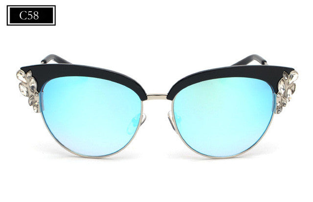 ROYAL GIRL Exaggeration Cat Eye Sunglasses Women Brand Designer Half Frame Diamante Sun Glasses Summer Style oculos de sol SS224