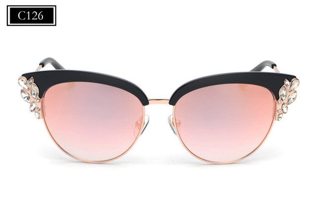 ROYAL GIRL Exaggeration Cat Eye Sunglasses Women Brand Designer Half Frame Diamante Sun Glasses Summer Style oculos de sol SS224