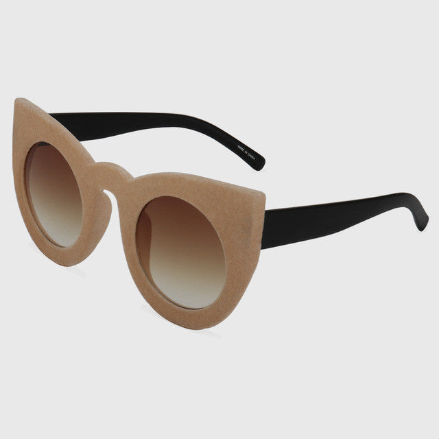 ROYAL GIRL 2017 Fashion Sexy Round Cat Eye Sunglasses Plush personality Border Velvet Frame Sun Glasses For Women Oculos SS205
