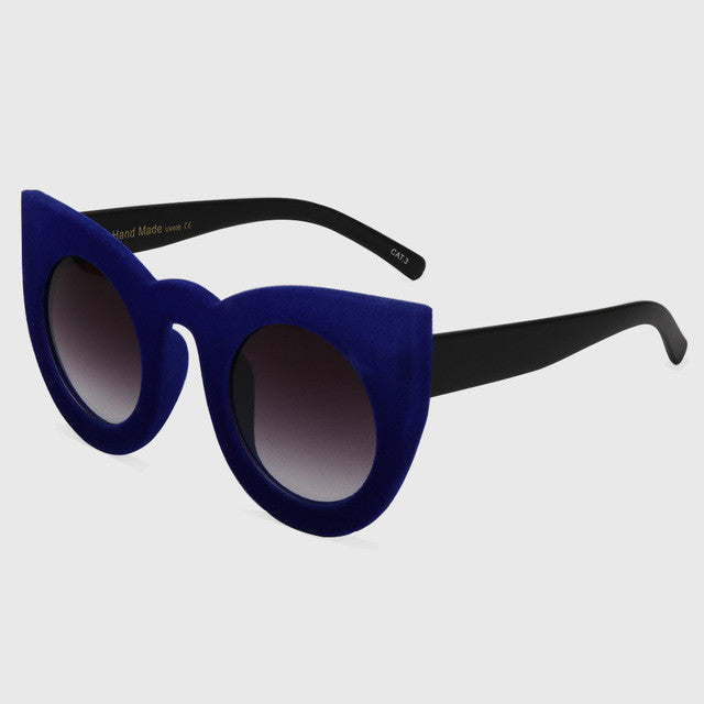 ROYAL GIRL 2017 Fashion Sexy Round Cat Eye Sunglasses Plush personality Border Velvet Frame Sun Glasses For Women Oculos SS205