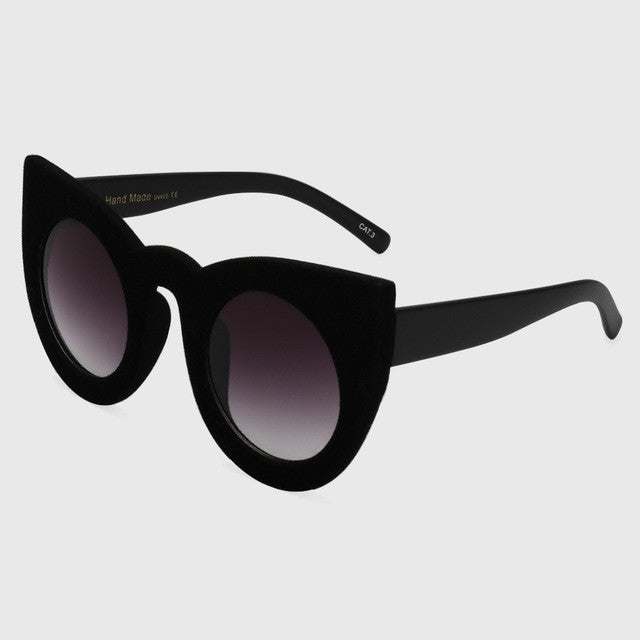 ROYAL GIRL 2017 Fashion Sexy Round Cat Eye Sunglasses Plush personality Border Velvet Frame Sun Glasses For Women Oculos SS205