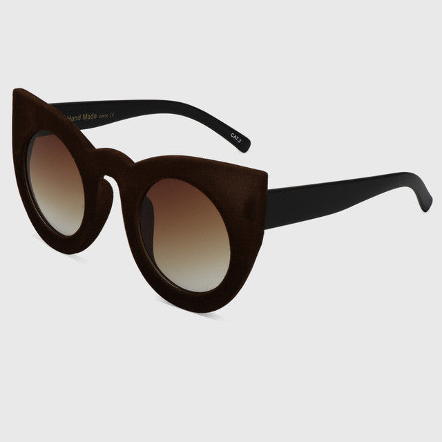 ROYAL GIRL 2017 Fashion Sexy Round Cat Eye Sunglasses Plush personality Border Velvet Frame Sun Glasses For Women Oculos SS205