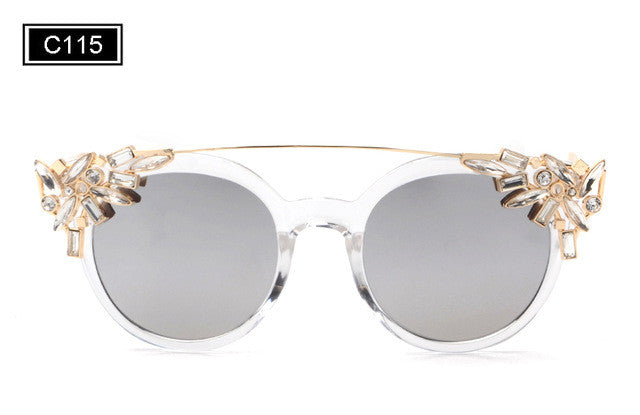 ROYAL GIRL High Quality Double Girder Cat Eye Sunglasses Women Brand Designer Vintage Sun Glasses With Diamond Oculos ss722