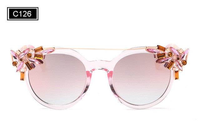 ROYAL GIRL High Quality Double Girder Cat Eye Sunglasses Women Brand Designer Vintage Sun Glasses With Diamond Oculos ss722