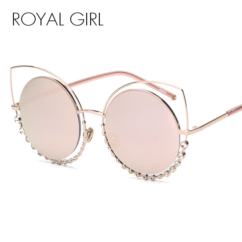 ROYAL GIRL NEW Brand Cat Eye Sunglasses Women Vintage Metal Frame With Inlaid Diamonds Sun Glasses Gafas De Sol Oculos SS920