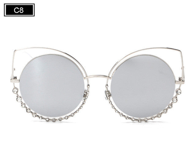 ROYAL GIRL NEW Brand Cat Eye Sunglasses Women Vintage Metal Frame With Inlaid Diamonds Sun Glasses Gafas De Sol Oculos SS920