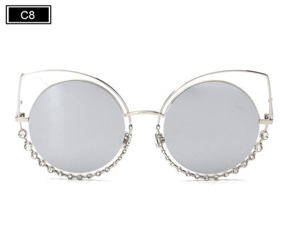 ROYAL GIRL NEW Brand Cat Eye Sunglasses Women Vintage Metal Frame With Inlaid Diamonds Sun Glasses Gafas De Sol Oculos SS920