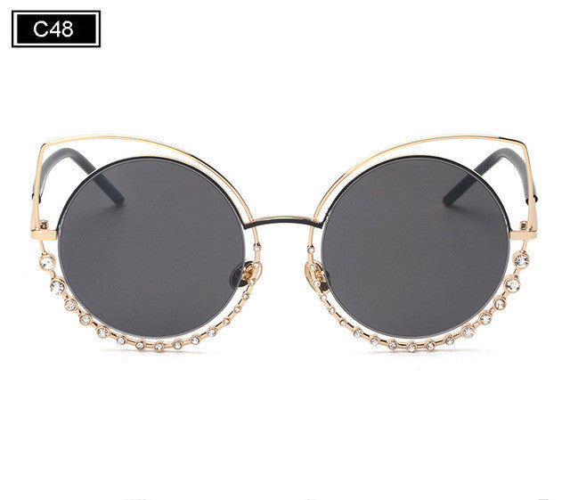 ROYAL GIRL NEW Brand Cat Eye Sunglasses Women Vintage Metal Frame With Inlaid Diamonds Sun Glasses Gafas De Sol Oculos SS920