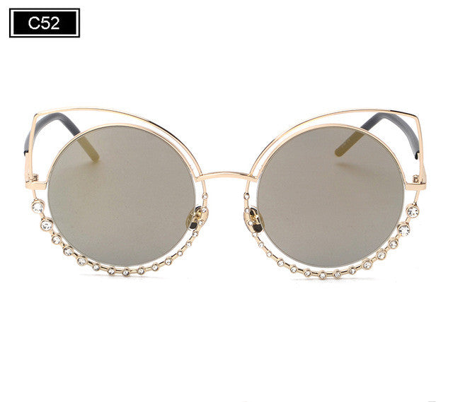 ROYAL GIRL NEW Brand Cat Eye Sunglasses Women Vintage Metal Frame With Inlaid Diamonds Sun Glasses Gafas De Sol Oculos SS920