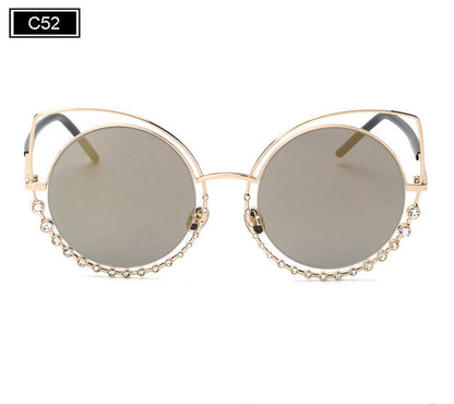 ROYAL GIRL NEW Brand Cat Eye Sunglasses Women Vintage Metal Frame With Inlaid Diamonds Sun Glasses Gafas De Sol Oculos SS920