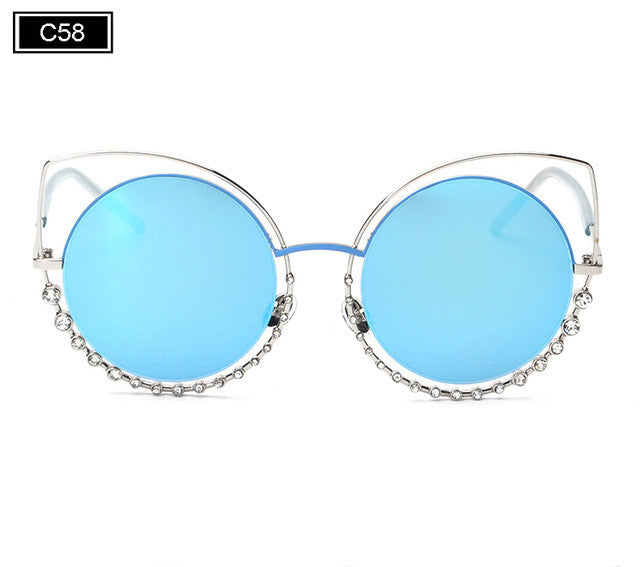 ROYAL GIRL NEW Brand Cat Eye Sunglasses Women Vintage Metal Frame With Inlaid Diamonds Sun Glasses Gafas De Sol Oculos SS920
