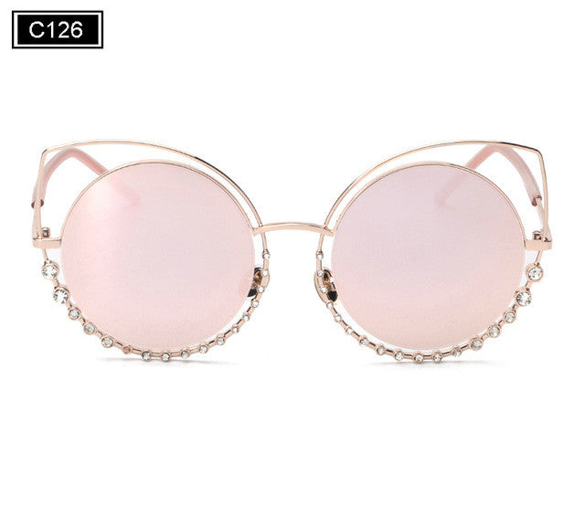 ROYAL GIRL NEW Brand Cat Eye Sunglasses Women Vintage Metal Frame With Inlaid Diamonds Sun Glasses Gafas De Sol Oculos SS920