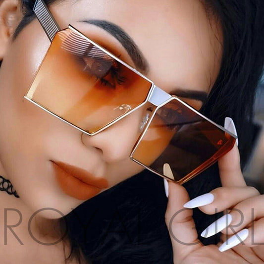 ROYAL GIRL New brand designer Mirrored Glasses Shield style Sunglasses Women Vintage Oversize Sun glasses ss812