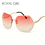ROYAL GIRL Clear Sunglasses Women 2017 New Luxury Brand Gradient Men Oversize Sun Glasses Rimless Pink Eyeglasses Lune SS161
