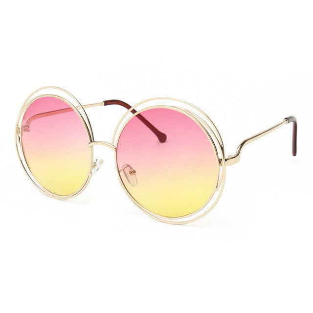 ROYAL GIRL NEW High Quality Elegant Round Wire Frame Sunglasses Women Mirror gradient Glasses shades Oversized Eyeglasses ss076