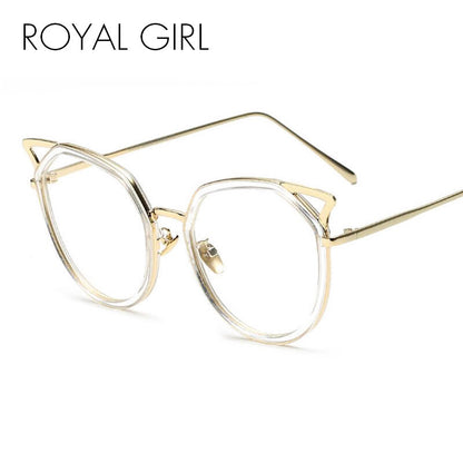 ROYAL GIRL Cat Eye Women Sunglasses Metal Frame Original Brand Sunglasses Fashion Designer Clear Frame Lens Glasses ss764
