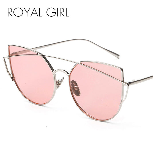 ROYAL GIRL New Fashion Cat Eye Sunglasses Women Classic Brand Designer Twin Beams Sun Glasses Mirror Lens UV400 ss092