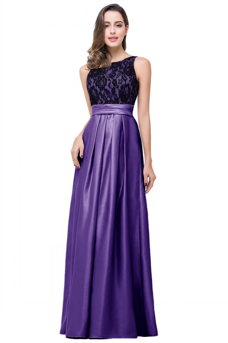 Satin Black Lace Gray Champagne Long Evening Dresses 2016 Robe Soiree Longue - Shopy Max