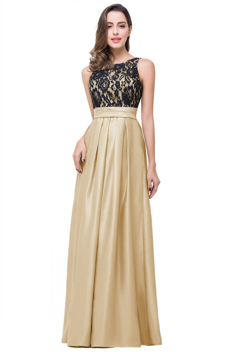Satin Black Lace Gray Champagne Long Evening Dresses 2016 Robe Soiree Longue - Shopy Max