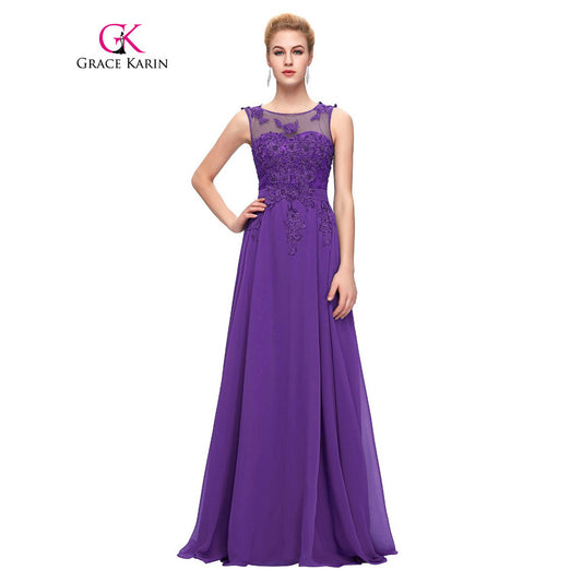 Long Evening Dress Grace Karin Sleeveless Formal Prom Gown Blue Red Black Beading Chiffon