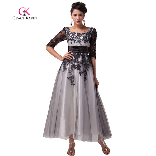 Grace Karin Popular Ball Gown Elegant Lace Evening Dresses Long Champagne White - Shopy Max