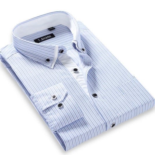 Spring Summer 2016 Mens Long-sleeved Plaid Striped Dress Shirts - Shopy Max
