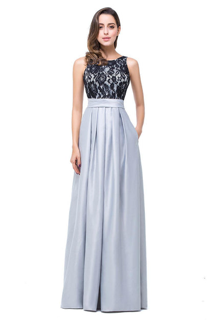 Satin Black Lace Gray Champagne Long Evening Dresses 2016 Robe Soiree Longue - Shopy Max