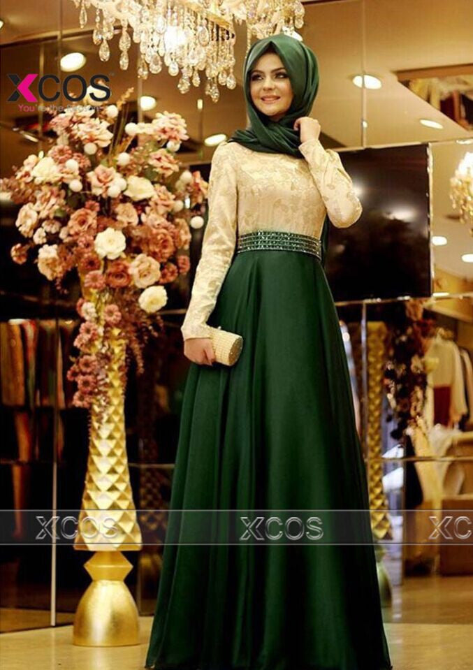 Long Sleeve Muslim Prom Dress Bow Purple Lace Dubai Moroccan Kaftan Hijab Evening Dresses SA712