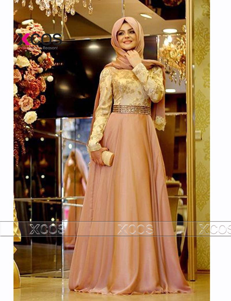 Long Sleeve Muslim Prom Dress Bow Purple Lace Dubai Moroccan Kaftan Hijab Evening Dresses SA712