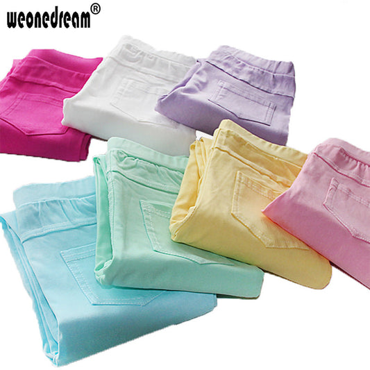 WEONEDREAM 2016 Summer Girls Pants Elestic Waist Children Kids Jeans Pants Candy Color - Shopy Max