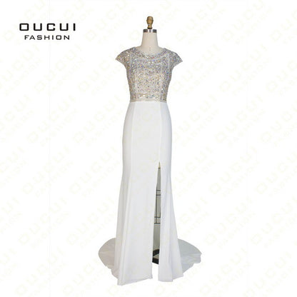 Real Photos Jersey Fabric vestido de festa  A-Line Long Evening Dress - Shopy Max
