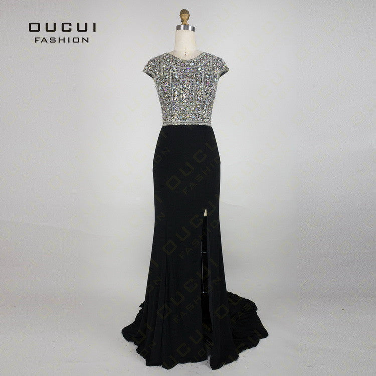 Real Photos Jersey Fabric vestido de festa  A-Line Long Evening Dress - Shopy Max