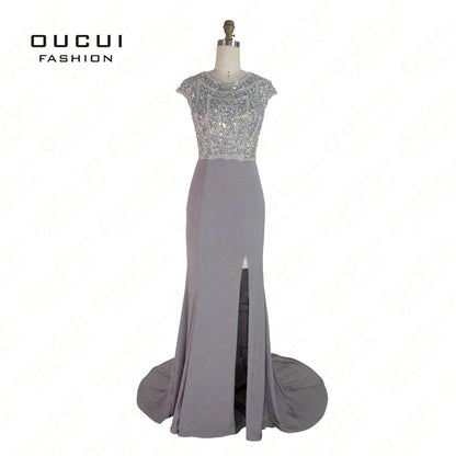 Real Photos Jersey Fabric vestido de festa  A-Line Long Evening Dress - Shopy Max