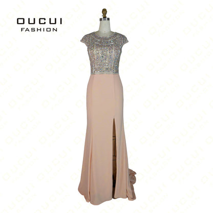 Real Photos Jersey Fabric vestido de festa  A-Line Long Evening Dress - Shopy Max