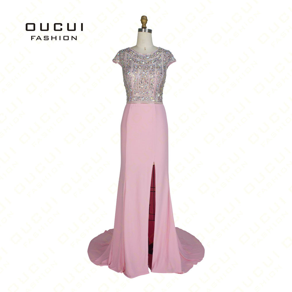 Real Photos Jersey Fabric vestido de festa  A-Line Long Evening Dress - Shopy Max