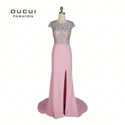 Real Photos Jersey Fabric vestido de festa  A-Line Long Evening Dress - Shopy Max