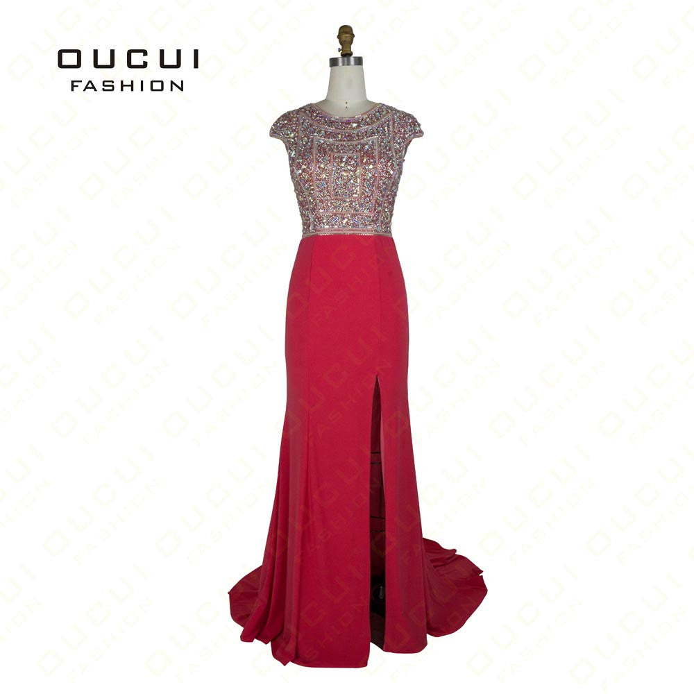Real Photos Jersey Fabric vestido de festa  A-Line Long Evening Dress - Shopy Max