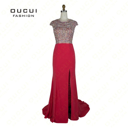 Real Photos Jersey Fabric vestido de festa  A-Line Long Evening Dress - Shopy Max