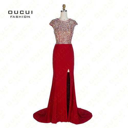 Real Photos Jersey Fabric vestido de festa  A-Line Long Evening Dress - Shopy Max