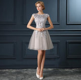 2016 new Robe De Soiree gery u collar prom dresses A-line banquet short lace evening - Shopy Max
