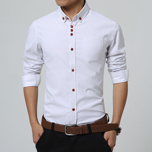 2016 New Fashion Casual Men Shirt Long Sleeve Trend Slim Fit  Men Solid