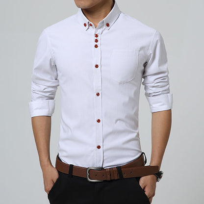 2016 New Fashion Casual Men Shirt Long Sleeve Trend Slim Fit  Men Solid